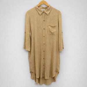 Italian Linen Lagenlook Tunic Shirt Dress Womens Oversized M Neutral Pockets
